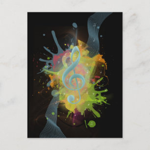 Coole farbige Aquarellfarben Spritzer Musiknoten Postkarte