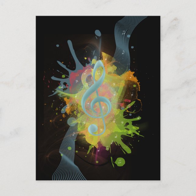 Coole farbige Aquarellfarben Spritzer Musiknoten Postkarte (Vorderseite)