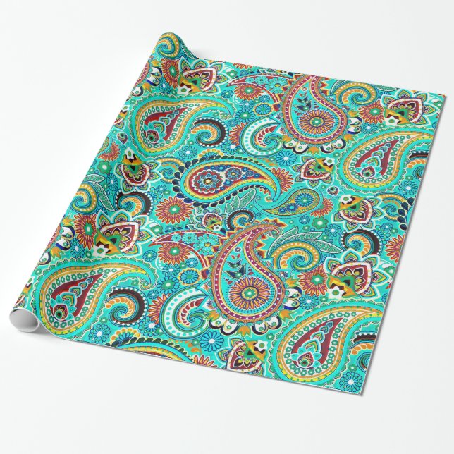 Coole Farbtöne Retro Paisley Geschenkpapier (Ungerollt)