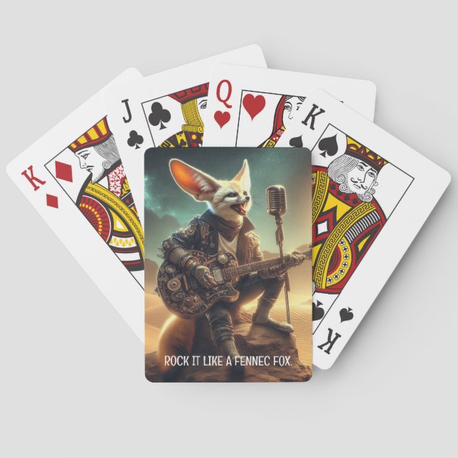 Coole Fennec Fox Rocks Akustische Gitarre in der W Spielkarten (Rückseite)