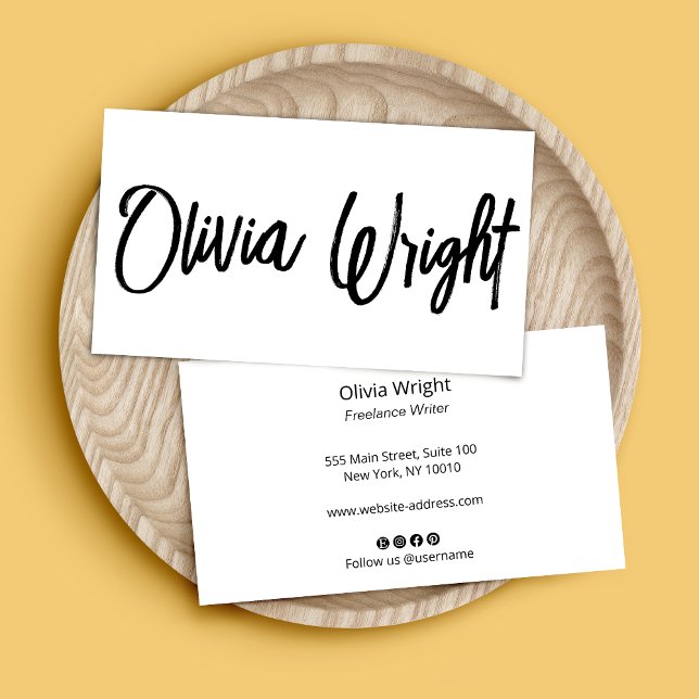 Coole fette Signatur Skripttypografie Moderne Weiß Visitenkarte (Von Creator hochgeladen)