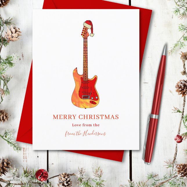 Coole Feuergitarre Frohe Weihnachten (Music themed merry christmas cool stylish fire electric guitar personalized holidays postcard)