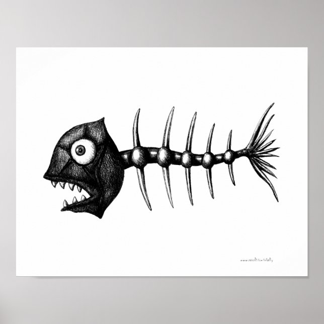 Coole Fisch-Skelettfarbe zeichnend Kunst Poster (Vorne)