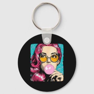 Coole Frau mit Kaugummi im Pop-Art-Stil Schlüsselanhänger