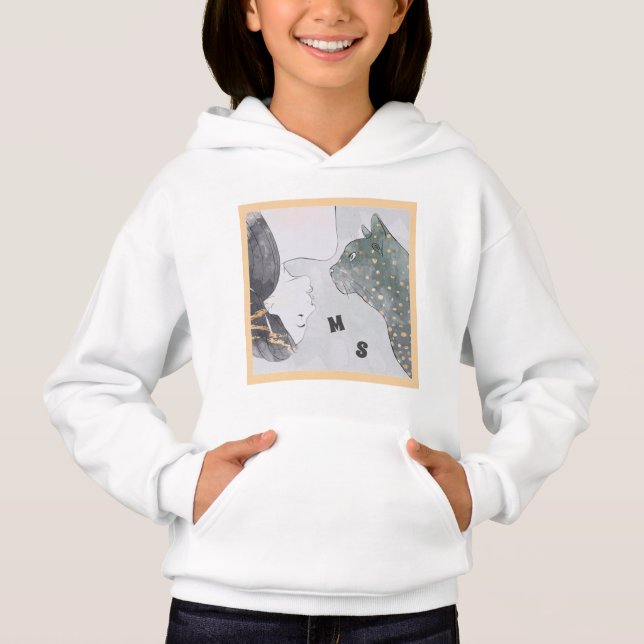 Coole Frauen & Katzen Schwarz & Weiß Gold Hoodie (Vorderseite)