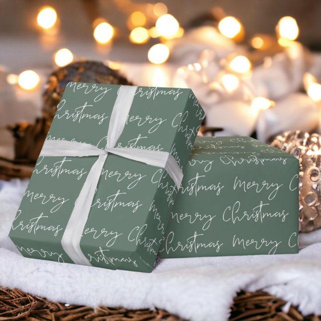 Coole Frohe Weihnachts-Drehbuch Schriftart-Grün Mu Geschenkpapier (Cool Merry Christmas script font green pattern Wrapping Paper)