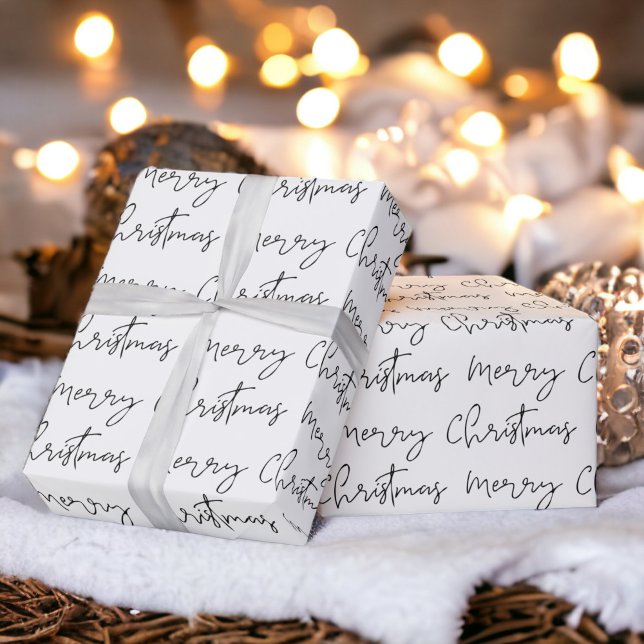 Coole Frohe Weihnachts-Drehbuch Schriftart schwarz Geschenkpapier (Cool Merry Christmas script font black pattern Wrapping Paper black and white)