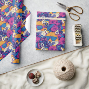 Coole Füchse mit Sonnenbrille, Kameras und Blume Geschenkpapier