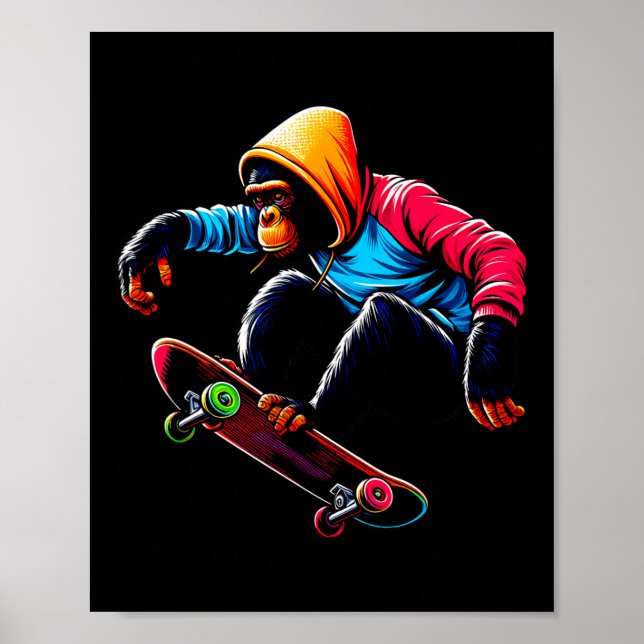 Coole funky Bonobo-Affen-Skateboarding-Illustratio Poster (Vorne)