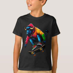Coole funky Buffalo Skateboarding-Illustrationskun T-Shirt