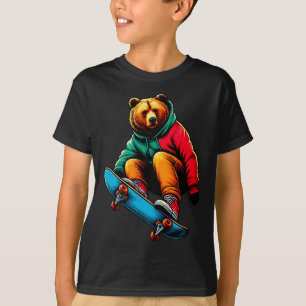 Coole funky Grizzly Bär Skateboarding Illustration T-Shirt