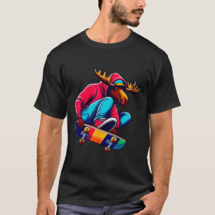 Coole funky-Moose-Skateboarding-Illustrationskunst T-Shirt