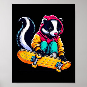 Coole funky Skunk Skateboarding-Illustrationskunst Poster