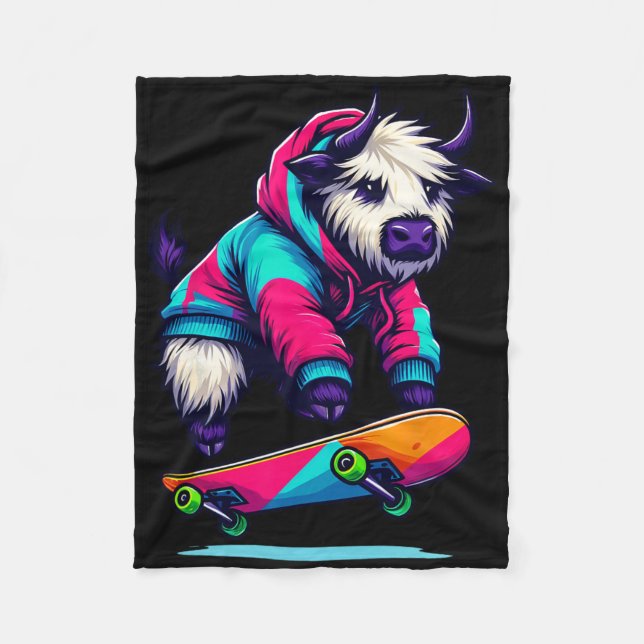 Coole funky Yak Skateboarding-Illustrationskunst  Fleecedecke (Vorderseite)