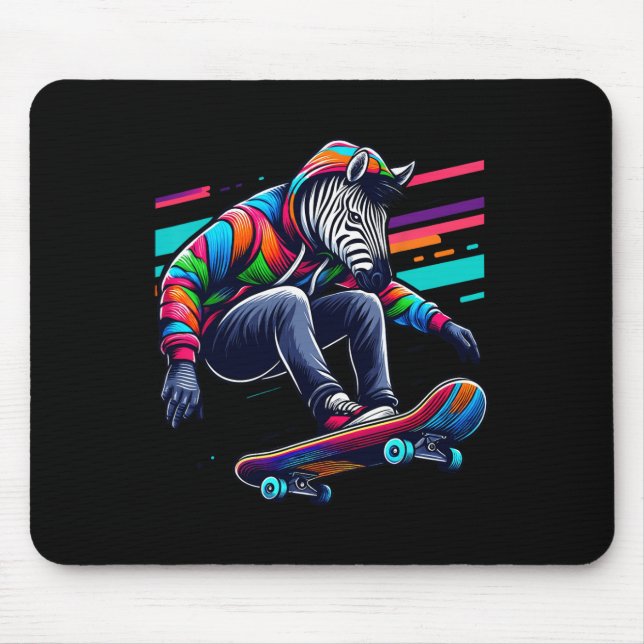 Coole funky Zebra Skateboarding Illustration Kunst Mousepad (Vorne)