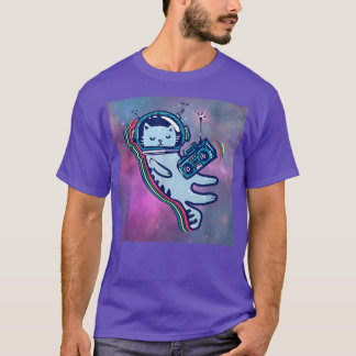Coole Funny Astronaut Music Cat Illustration Graph T-Shirt