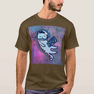 Coole Funny Astronaut Music Cat Illustration Graph T-Shirt