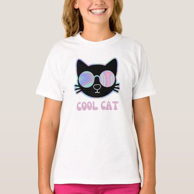 Coole Funny Cat mit Funky Glasses T-Shirt (Vorderseite)