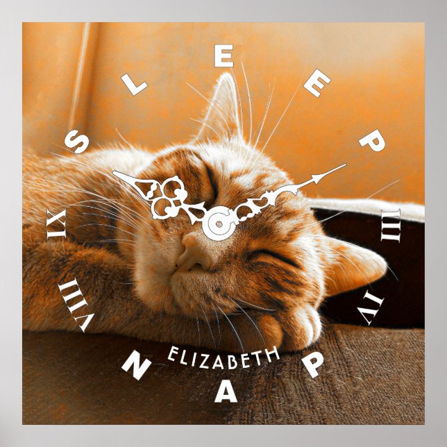 Coole Funny Cat Sleeping and Napping Clock Poster (Vorne)