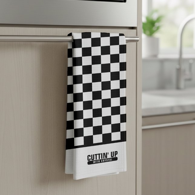 Coole Funny Cuttin' Up Black & White Checkerboard Geschirrtuch (Cool Funny Cuttin' Up Black & White Checkerboard Kitchen Towel
)