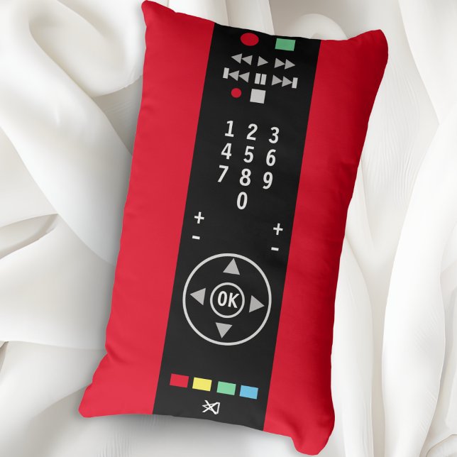 Coole Funny Novelty Red und Black TV Remote-Kontro Lendenkissen (A funny novelty lumbar pillow in red and black, with remote control design, ideal for tech lovers)
