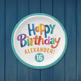 Coole Geburtstagsparty Aquamarin Brush Typo Pappteller