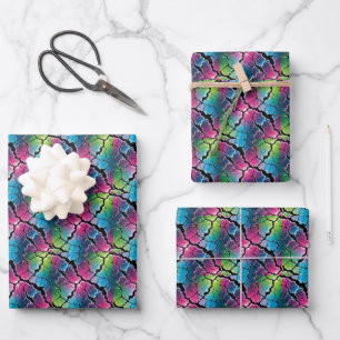 Coole gekachelte Neon-Muster-Party Geschenkpapier Set