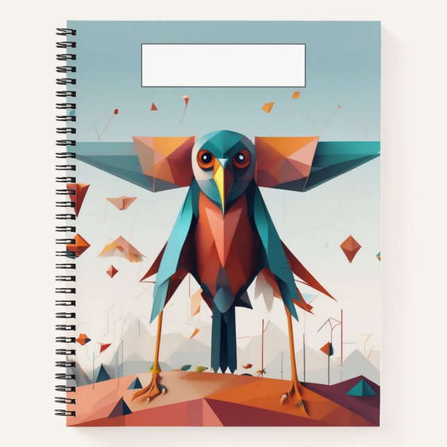 Coole geometrische Kunst Big bird Blue and Peach Notizbuch (Vorderseite)