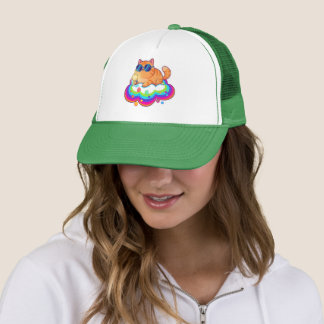 Coole Gingerkatze mit Sonnenbrille Retro Regenboge Truckerkappe