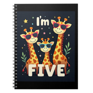 Coole Giraffe 5. Geburtstagsparty 5 Jahre Alt Notizblock