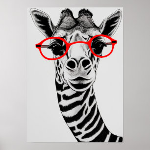 Coole Giraffe in Roter Brille Giraffe Zeichnend Ku Poster