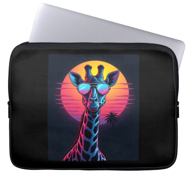 Coole Giraffe in Sonnenbrille unter Sonnenuntergan Laptopschutzhülle (Vorderseite)