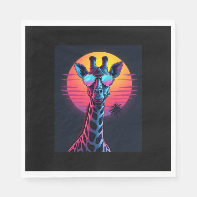 Coole Giraffe in Sonnenbrille unter Sonnenuntergan Serviette (Vorderseite)