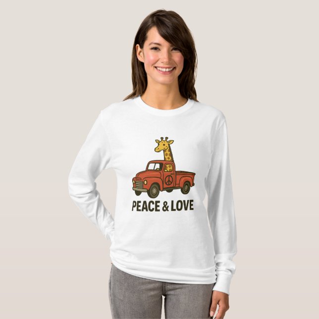 Coole Giraffe Riding a Peace Truck T-Shirt (Vorne ganz)