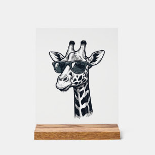 Coole Giraffe-Sonnenbrille Vintage Gravur T-Shirt_ Acrylschild