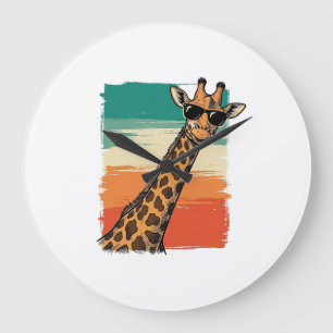 Coole Giraffe-Sonnenbrille Vintage-Sonnenuntergang Große Wanduhr