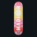 Coole Girl-Gefärbte Krawatte - Personalisierter Na Skateboard<br><div class="desc">Coole Girly Gefärbte Krawatte Custom Personalisiert Name Skateboard bietet Ihren personalisierten Namen in modernen weißen Typografie auf rosa und gelbe gefärbte Krawatte Hintergrund. Personalisieren Sie diese, indem Sie den Text in dem dafür vorgesehenen Textfeld bearbeiten. Geben Sie Ihrem Lieblingskateboarder zu Weihnachten, Geburtstag oder Ihrer BESTE FREUNDIN ein maßgeschneidertes Geschenk, ein...</div>