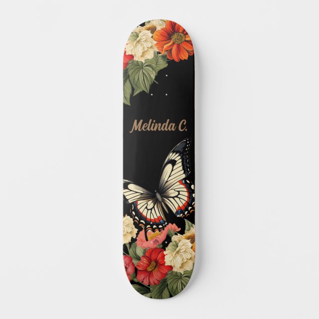 Coole Girly Floral Butterfly Wide Skate Deck Skateboard (Vorderseite)
