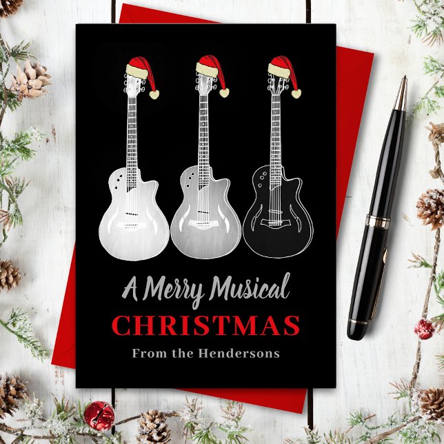 Coole Gitarre Weihnachten Merry Music Personalisie (Cool Christmas guitars 
custom holiday card)