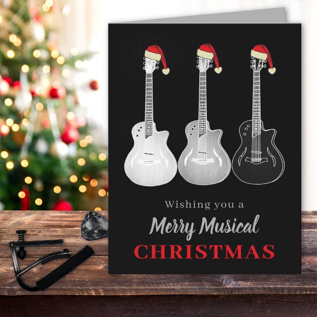 Coole Gitarre Weihnachten Schwarz und Weiß (christmas guitars custom holiday greetings card)