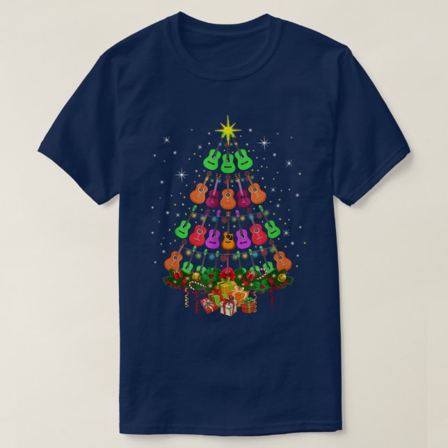 Coole Gitarre Weihnachtsbaum Gitarre Liebhaber Wei T-Shirt (Design vorne)