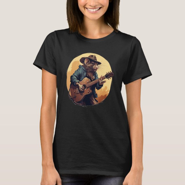 Coole Gitarrist Ratte mit Cowboy-Hut und akustisch T-Shirt (Vorderseite)
