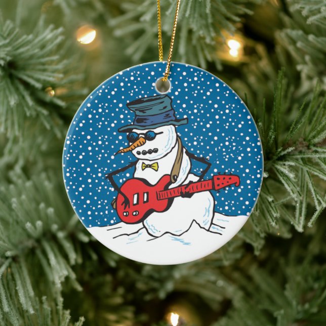 Coole Gitarrist Snowman Ornaments Keramik Ornament (Baum)
