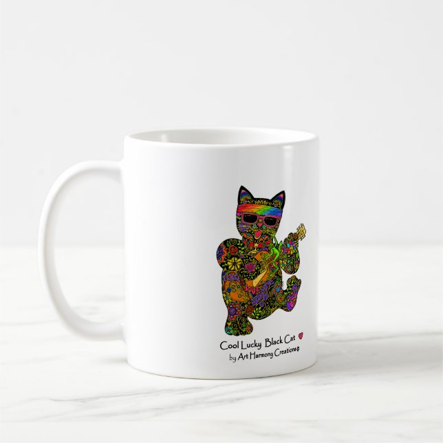 Coole glückliche schwarze Katzen-Kaffee-Tasse Tasse (Links)