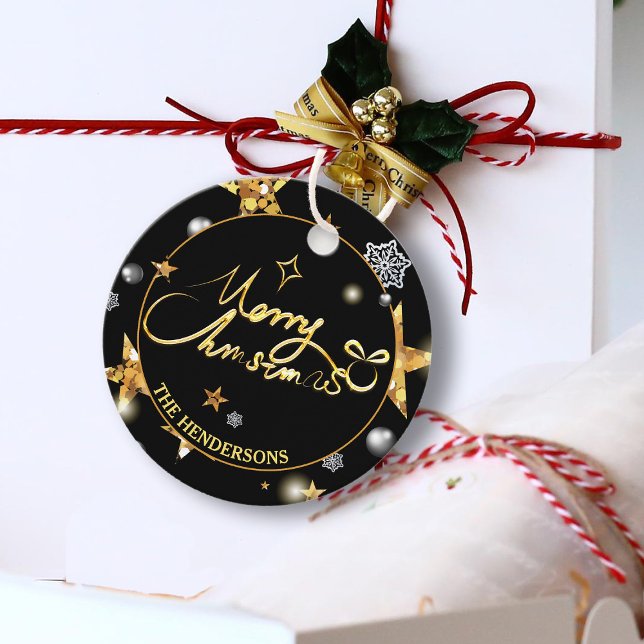 Coole Gold Black Metallic Stars Frohe Weihnachten Geschenkanhänger (Von Creator hochgeladen)