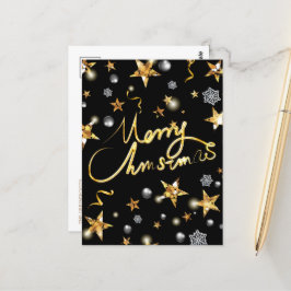 Coole Gold Black Stars Metallische Mode Merry Xmas Postkarte