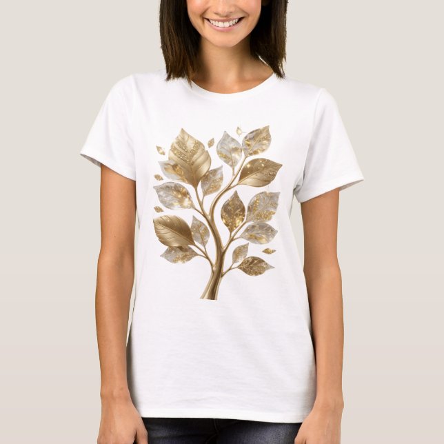 Coole Gold GOLDENER BLATTBAUM Text Design T-Shirt (Vorderseite)