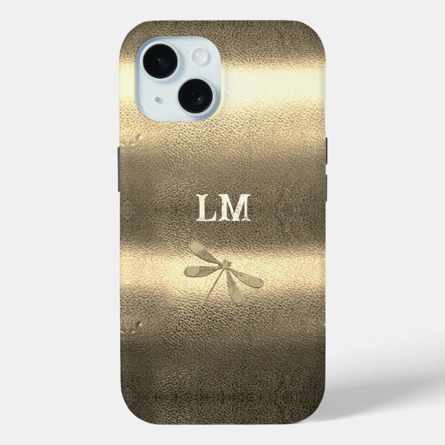 Coole Gold Look Dragonfly Monogramm-Initialen Case-Mate iPhone Hülle (Rückseite)
