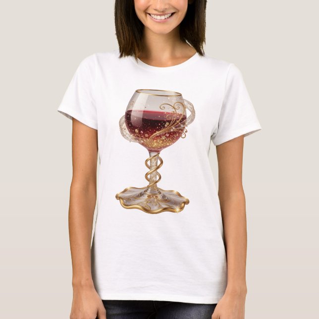 Coole Gold ROTWEINGLAS 3D-Text-Kunst T-Shirt (Vorderseite)