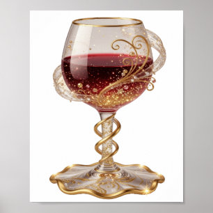 Coole Gold ROTWEINGLAS 3D-Textkunst Poster